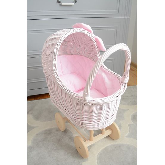Hoher Korbwagen für Puppen – rosa