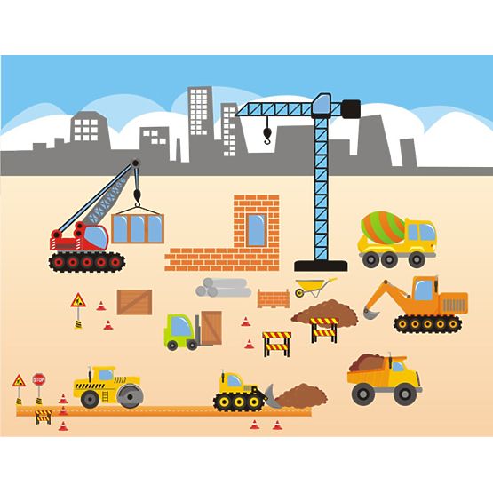 Wandaufkleber Autos auf dem Bauplatz