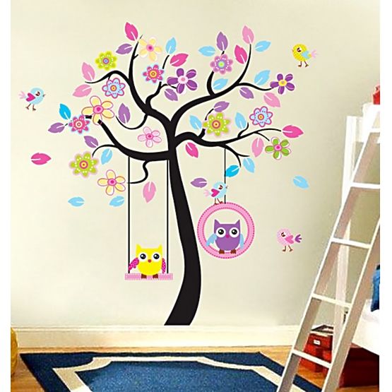 Wandaufkleber - Eulen auf der Schaukel