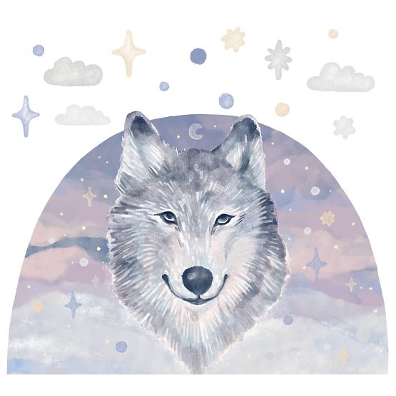 Wandaufkleber - Wolf auf Regenbogenhintergrund