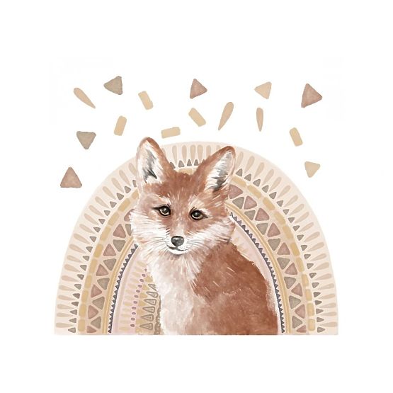 Wandaufkleber - Fuchs auf Regenbogenhintergrund