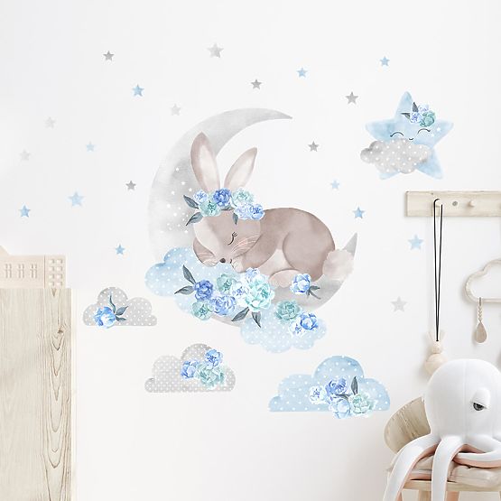 Wandtattoo Schlafender Hase - blau