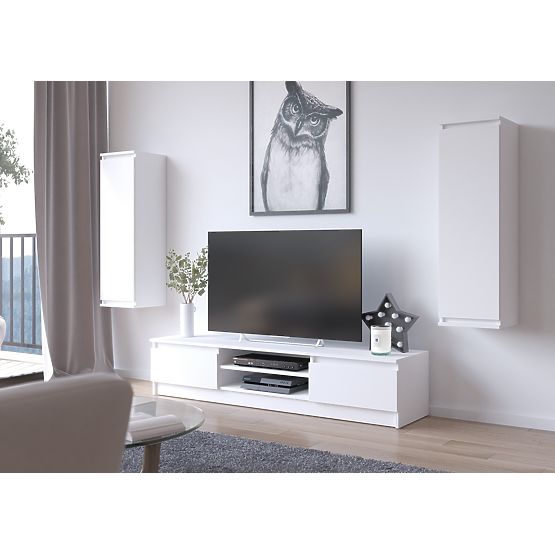 Wohnwand CLP - Möbelset Vitrine + weiße TV-Schrank