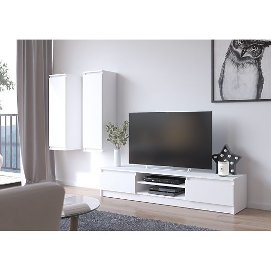 Wohnwand CLP - Möbelset Vitrine + weiße TV-Schrank