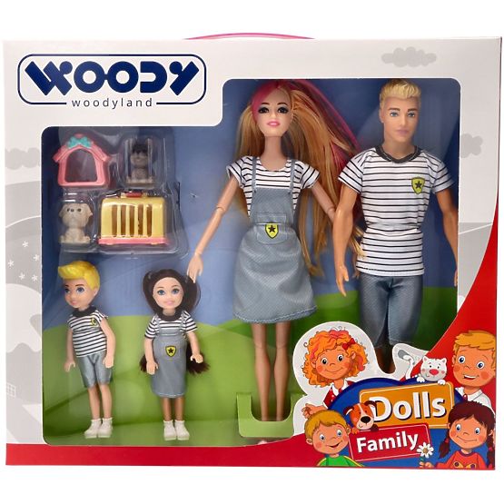 Woodyland Moderne Puppenfamilie mit Tieren
