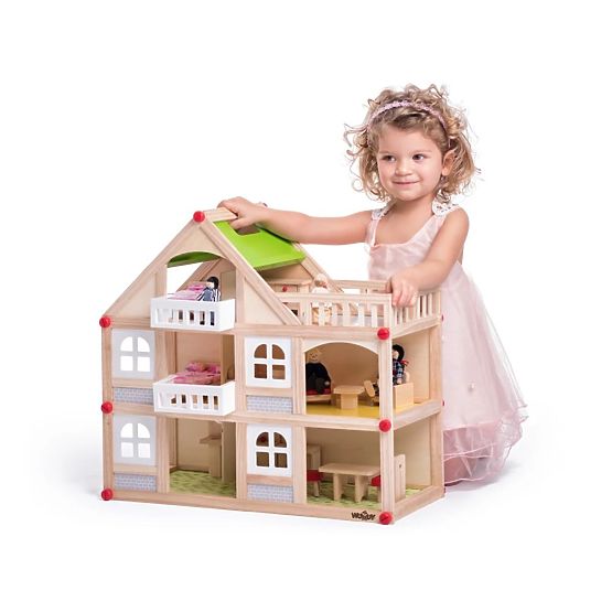 Zweistöckiges Puppenhaus mit Terrasse