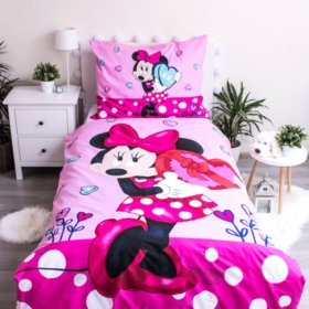 Kinderbettwäsche 140 x 200 cm + 70 x 90 cm Minnie Herzen, Sweet Home, Minnie Mouse