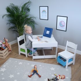 Kindertisch mit Stühlen Ourbaby mit blauer und grüner Box, SENDA