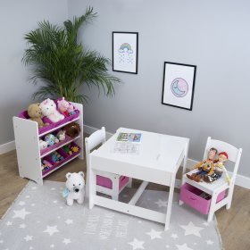 Ourbaby Kindertisch mit Stühlen mit rosa Boxen