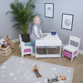 Ourbaby Kindertisch mit Stühlen mit rosa Boxen