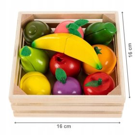 Obstset aus Holz in einer Kiste