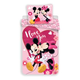 Kinderbettwäsche 100 x 135 cm + 40 x 60 cm Mickey und Minnie Kiss, Sweet Home, Mickey Mouse