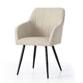 4x Gepolsterter Stuhl mit quadratischer Steppung Beige LUXANO Schwarze Beine Stoff Lumos