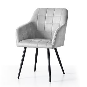 4x Gepolsterter Stuhl mit quadratischer Steppung Grau LUXANO Schwarze Beine