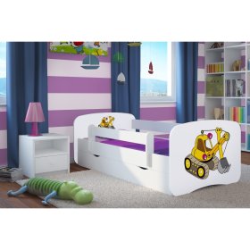 Kinderbett mit Seitenschutz Ourbaby - BAGGER - weiß
