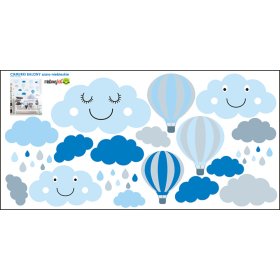 Wandaufkleber Wölkchen und Luftballons - grau/blau