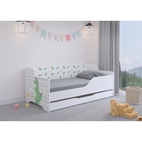 Kinderbett mit Rückwand LILU 160 x 80 cm - Dino, Wooden Toys