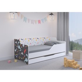 Kinderbett mit Rückwand LILU 160 x 80 cm - Dinosaurier, Wooden Toys