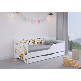 Kinderbett mit Rückwand LILU 160 x 80 cm - Baustelle, Wooden Toys
