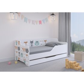 Kinderbett mit Rückenlehne LILU 160 x 80 cm - Tiere, Wooden Toys