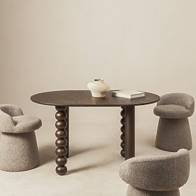 Ausziehbarer Tisch Bolla 140-200 cm, Eichenfurnier, Nussbaum, dekoratives Bein mit Kugeln, ovaler Ti