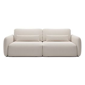 Ausziehbares Sofa Mossa mit Stauraum, abgerundete Formen, hellbeige