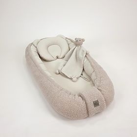 Baby-Nestchen Teddy aus Musselin und Lammfell - Beige