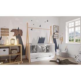 Babybett Kinderbett Tipi 140x70 cm (L) - weiß / natur, Pietrus