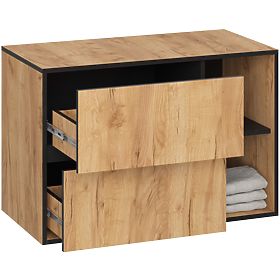 BADEZIMMERSCHRANK UNTER DEM WASCHBECKEN MIT ÖFFNUNGEN VAMI W90 UM 2SZ 2P EICHE CRAFT / SCHWARZ