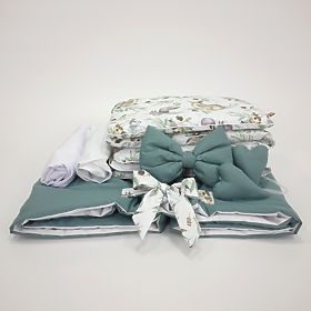 Baumwoll-Bettwäscheset für Weidenkörbchen - grün