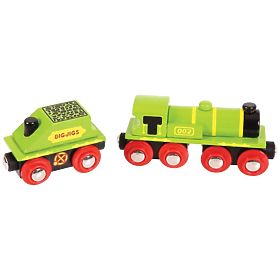 Bigjigs Rail Grüne Lokomotive mit Tender + 3 Schienen