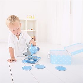 Bigjigs Toys Blaues gepunktetes Tee-Set