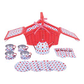 Bigjigs Toys Gepunktetes Teeset im Picknickkorb, Bigjigs Toys