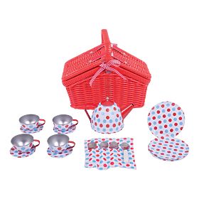 Bigjigs Toys Gepunktetes Teeset im Picknickkorb, Bigjigs Toys