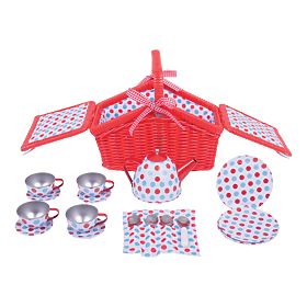 Bigjigs Toys Gepunktetes Teeset im Picknickkorb, Bigjigs Toys