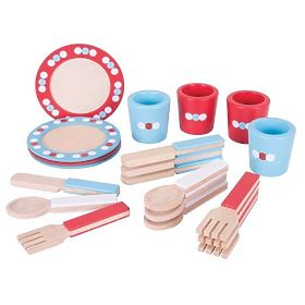 Bigjigs Toys Holzgeschirrset mit Punkten, Bigjigs Toys