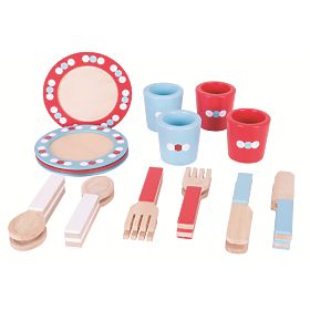 Bigjigs Toys Holzgeschirrset mit Punkten, Bigjigs Toys