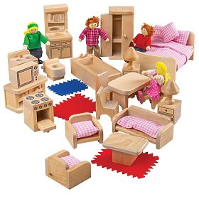 Bigjigs Toys Puppenhausmöbel- und Familienfiguren-Set, Bigjigs Toys