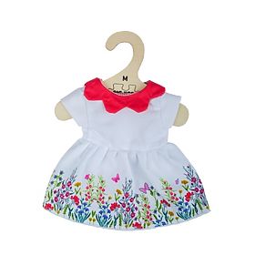 Bigjigs Toys Weißes Blumenkleid mit rotem Kragen für Puppe 34 cm
