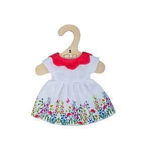 Bigjigs Toys Weißes Blumenkleid mit rotem Kragen für Puppen 25 cm