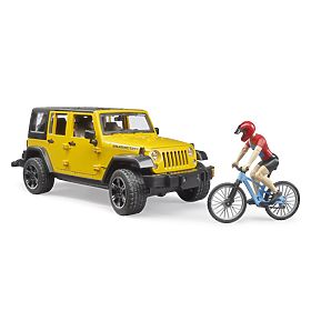 Bruder Jeep Wrangler Rubicon mit Radfahrer und Fahrrad