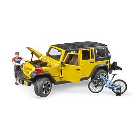 Bruder Jeep Wrangler Rubicon mit Radfahrer und Fahrrad