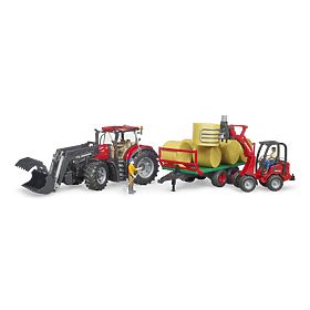 Bruder Traktor Case IH Optum 300 CVX mit Frontlader und Ballentransporter