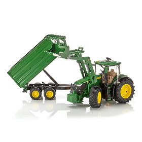 Bruder Traktor John Deere 7R 350 mit Frontlader und Tandem-Transportanhänger
