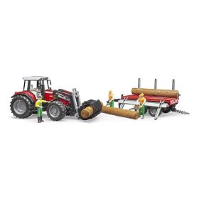 Bruder Traktor Massey Ferguson 7480 mit Frontlader und Holztransporter