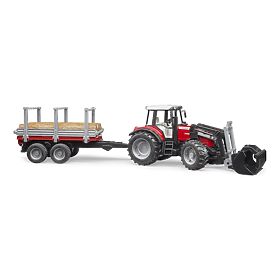 Bruder Traktor Massey Ferguson 7480 mit Frontlader und Holztransporter