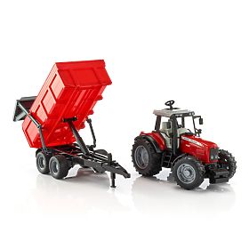 Bruder Traktor MASSEY FERGUSON mit kippbarem Anhänger rot