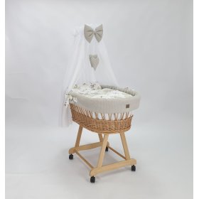Korbbett mit Ausstattung für ein Baby – Baumwollblumen, Ourbaby