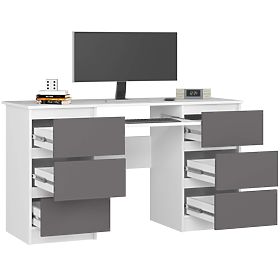 Computertisch A-11 135 cm 6 Schubladen PK weiß-grafitgrau