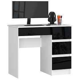 COMPUTERTISCH A-7 90 cm RECHTS PK WEISS / SCHWARZ GLANZ